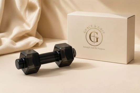Black Square Dumbbell on its side with Grace & Grit Box